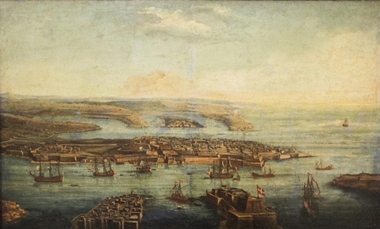 Utsikt över Grand Harbour, Marsamxett och Valletta av Giuseppe Caloriti