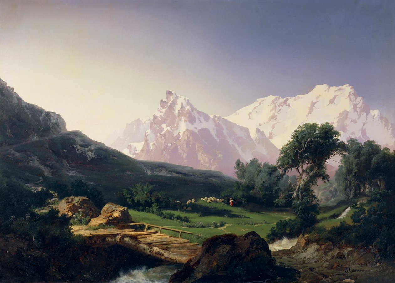 Alpintoppar, Gressoney Valley, av Giuseppe Camino (1818-1890) av Giuseppe Camino