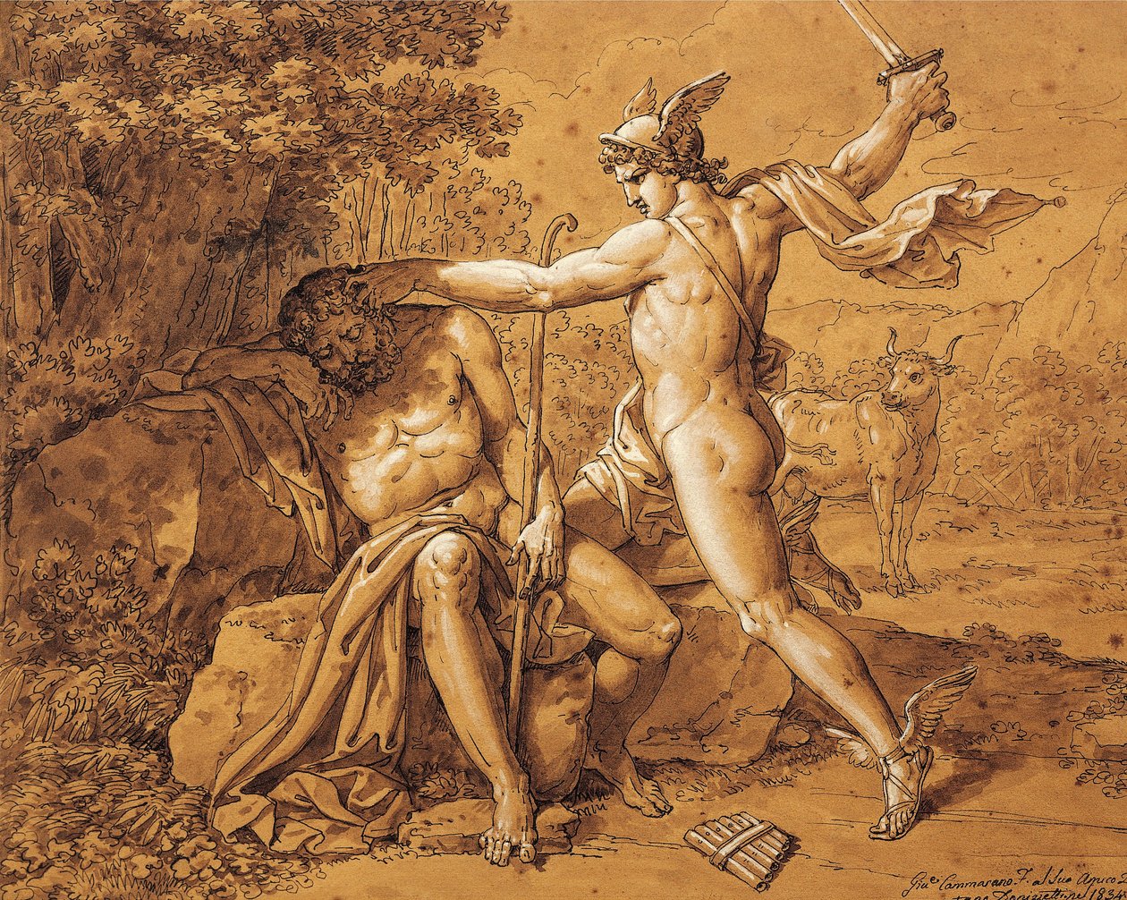 Italien, Merkurius dödar Argus för att rädda nymfen (Mercury dödar Argo för att rädda nymfen) av Giuseppe Cammarano (1766-1859) som konstnären gav till Gaetano Donizetti, ritning av Giuseppe Cammarano