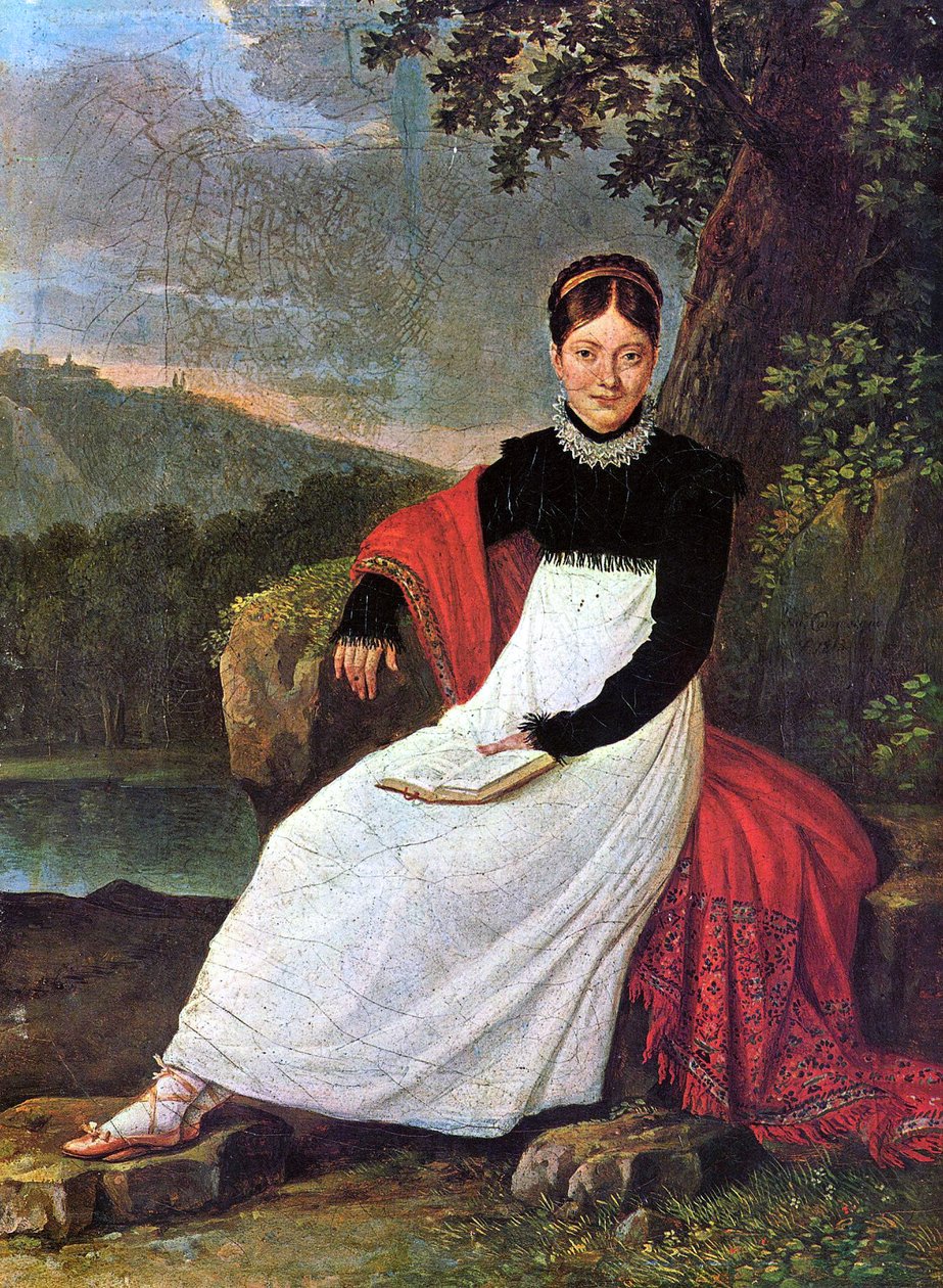 Drottning Caroline (Bonaparte) av Neapel i en neapolitansk bondes traditionella dräkt. av Giuseppe Cammarano