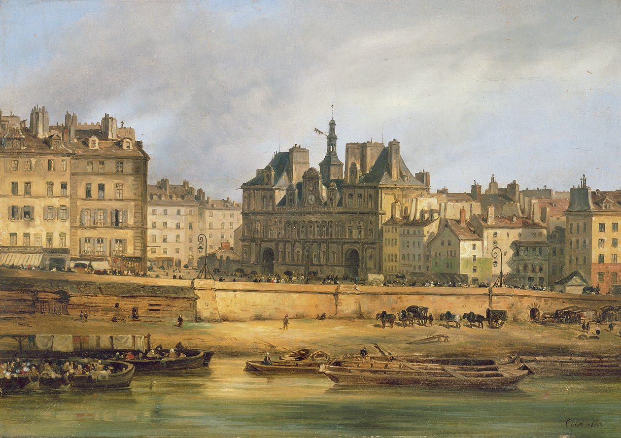 Hotel de Ville och banvallen, Paris, 1828 av Giuseppe Canella