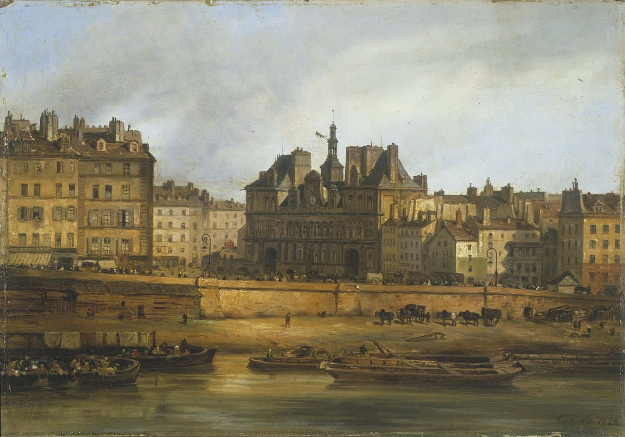 Hôtel de Ville och Place de Grève, sett från Ile de la Cité av Giuseppe Canella