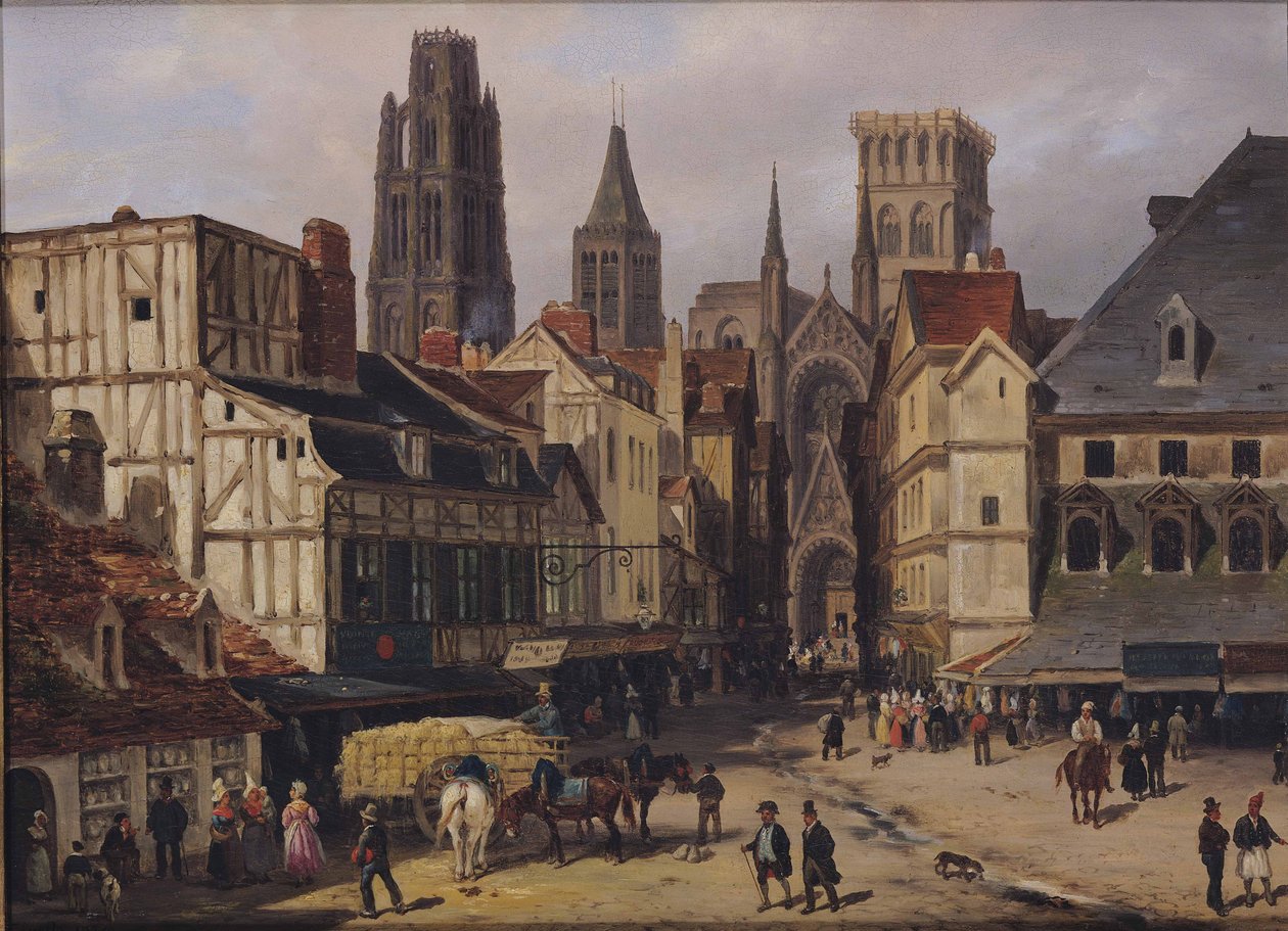 Place de la Haute-Vieille-Tour, Rouen, 1824 (olja på kartong) av Giuseppe Canella