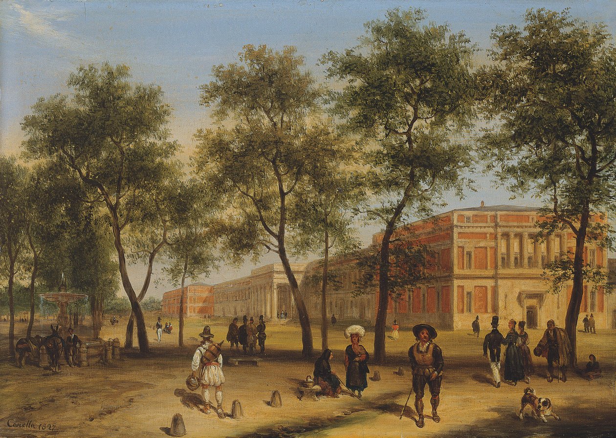 Förmodad utsikt över Paseo del Prado med Pradomuseet, Madrid, 1827 av Giuseppe Canella