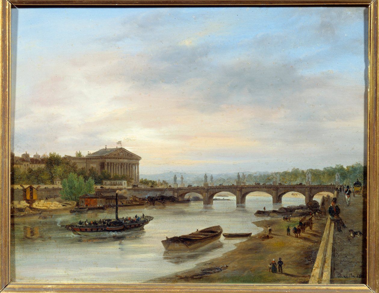 Palais Bourbon och Pont Louis XVI (Pont de la Concorde) sett från Quai des Tuileries i Paris. Målning av Giuseppe Canella (1788-1847) EC.ITAL. av Giuseppe Canella
