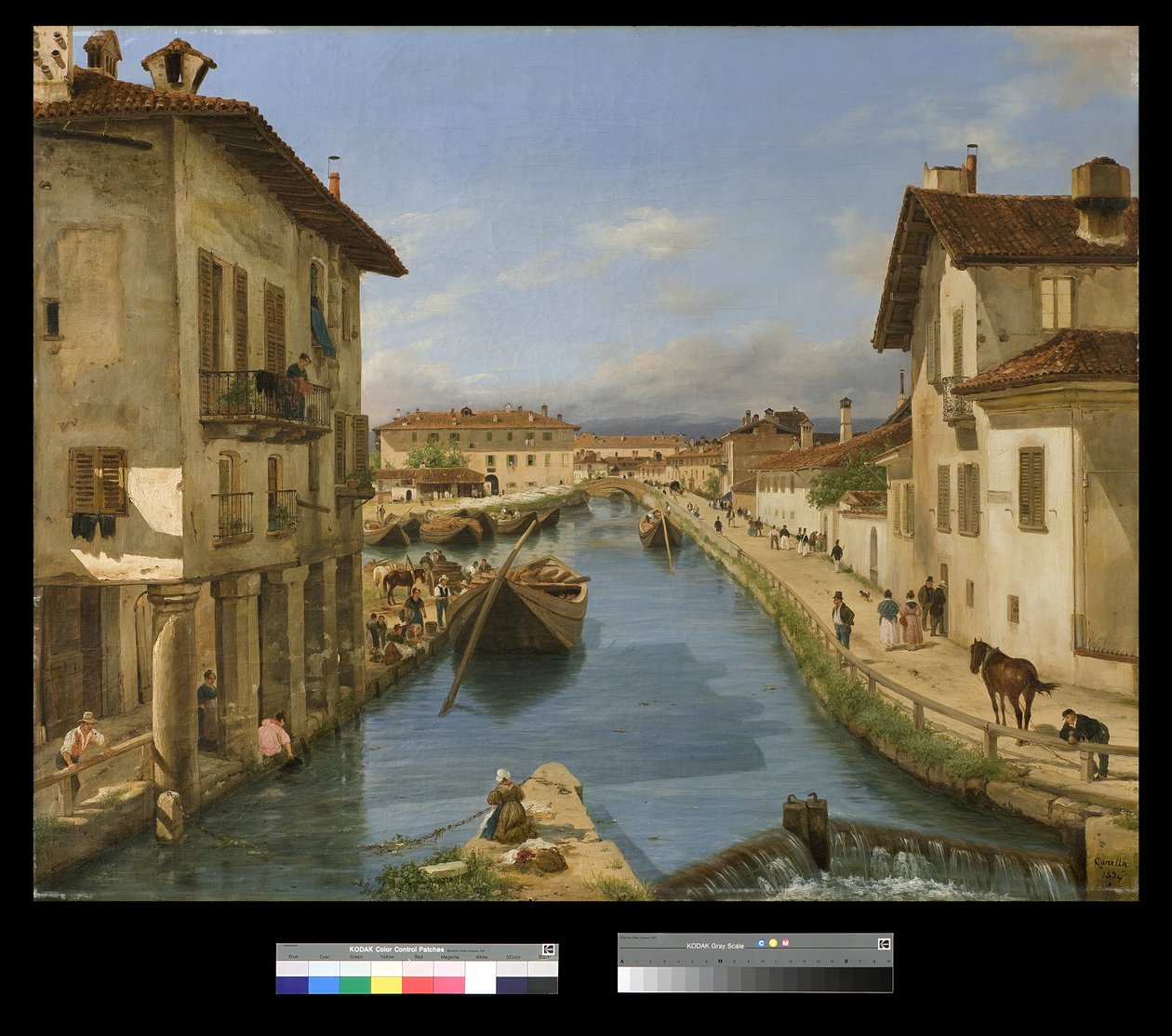 Utsikt över Naviglio-kanalen från San Marco-bron i Milano, 1834 av Giuseppe Canella