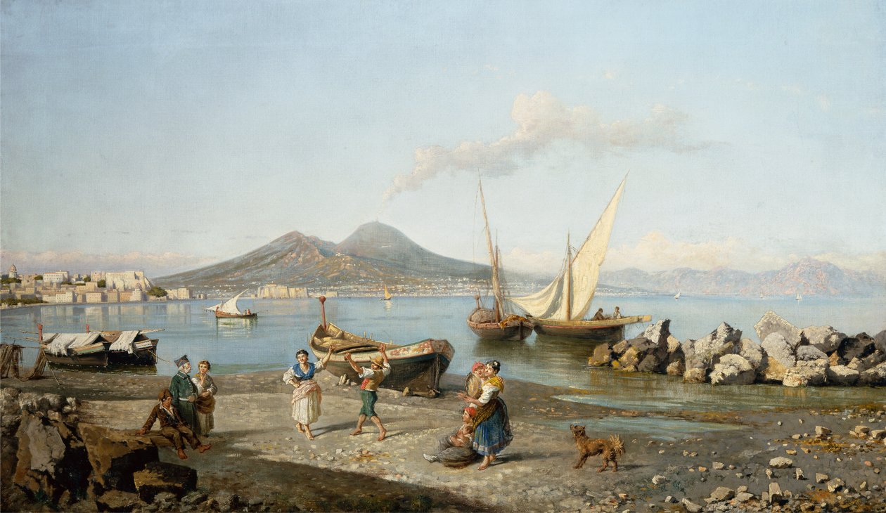 Utsikt över Neapelbukten (olja på duk) av Giuseppe Carelli