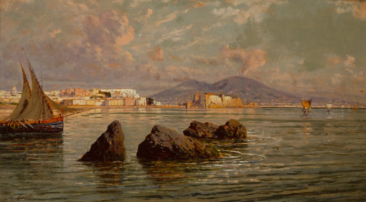 Neapelbukten (olja på trä) av Giuseppe Carelli