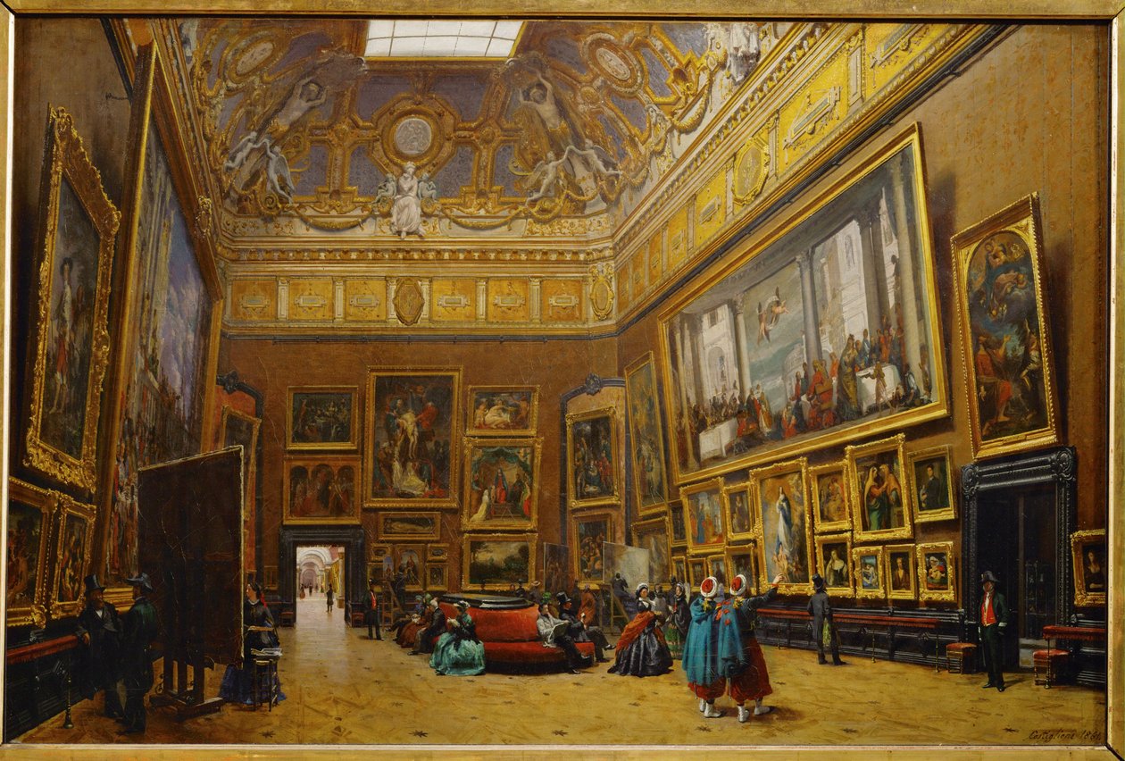 Salon Carre på Louvren-museet ... av Giuseppe Castiglione