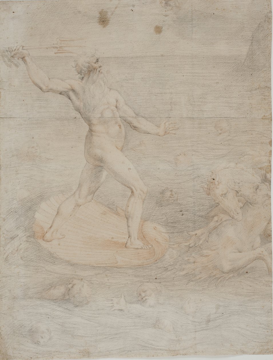 Neptunus lugnade vindarna från stormen som spred Aeneas skepp av Giuseppe Cesari