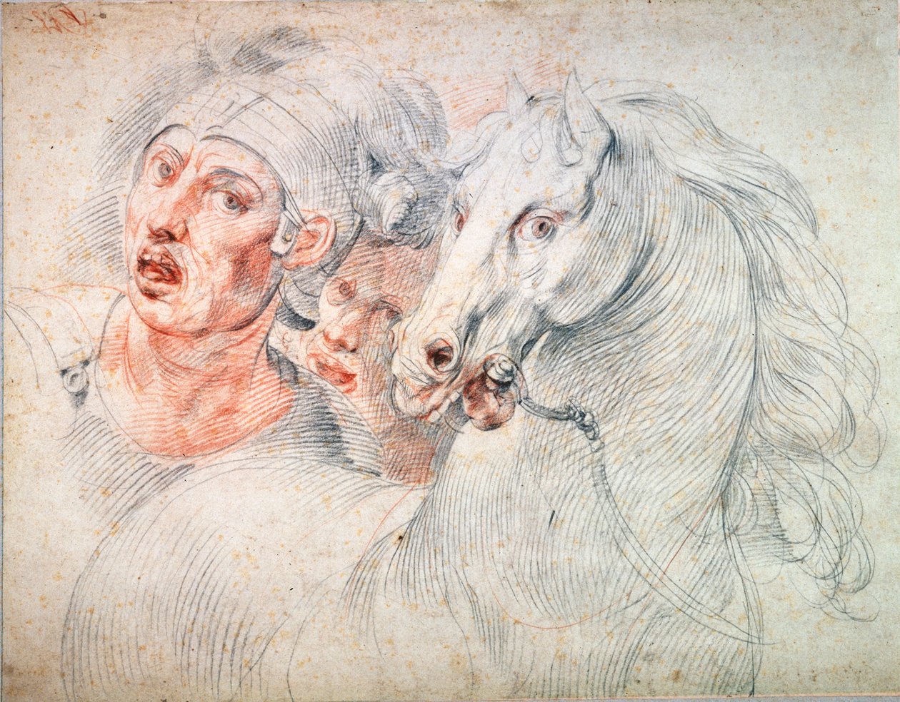 Studie av en häst och två soldater, tidigt 1600-tal av Giuseppe Cesari