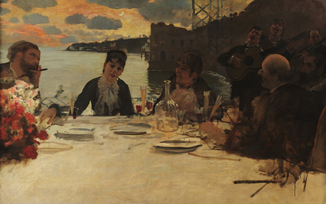 Italienska:  Pranzo a Posillipo Lunch på Posillipo av Giuseppe de Nittis