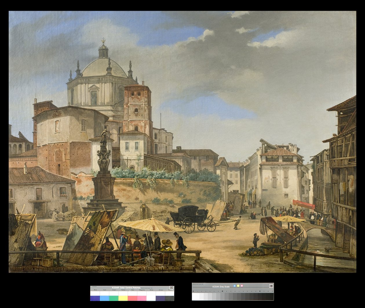 Utsikt över Piazza della Vetra i Milano, 1833 av Giuseppe Elena