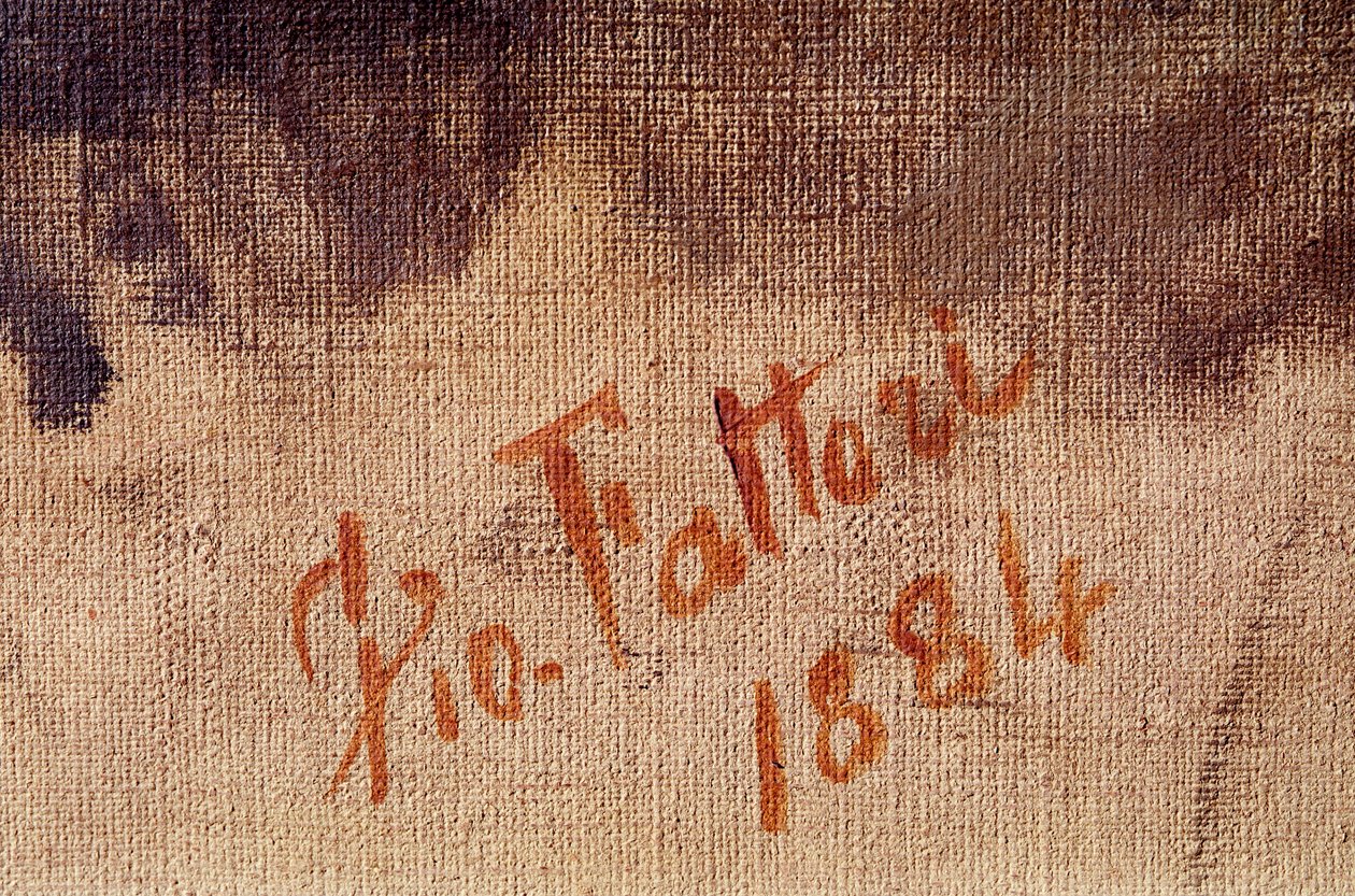 Självporträtt vid 59 års ålder, detalj av signaturen (olja på duk av Giuseppe Fattori