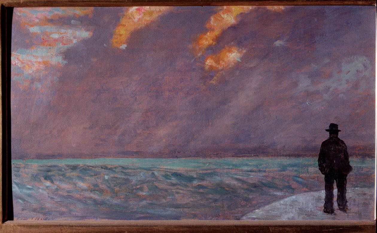 Solnedgång på havet (olja på duk av Giuseppe Fattori
