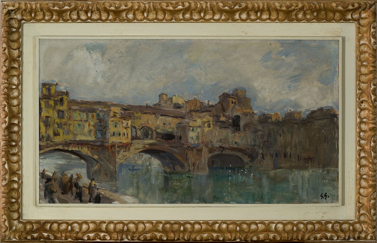 Ponte Vecchio i Florens (oljemålning på duk) av Giuseppe Graziosi