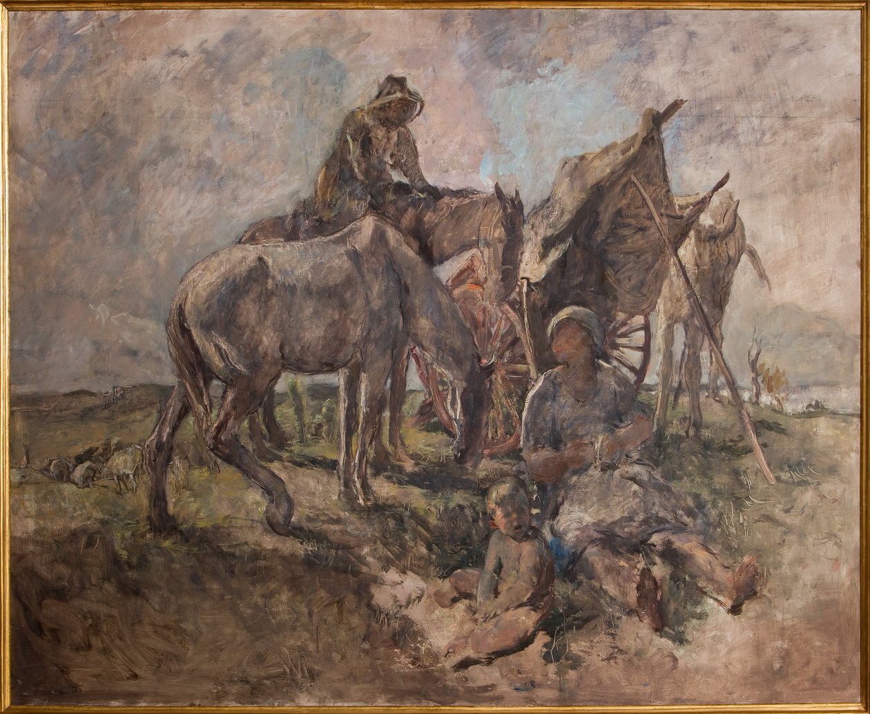 Vila på fälten (olja på plywood) av Giuseppe Graziosi