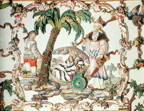 Salon Chino (kinesiskt rum), detalj av väggen, 1769 (porslin) av Giuseppe Gricci