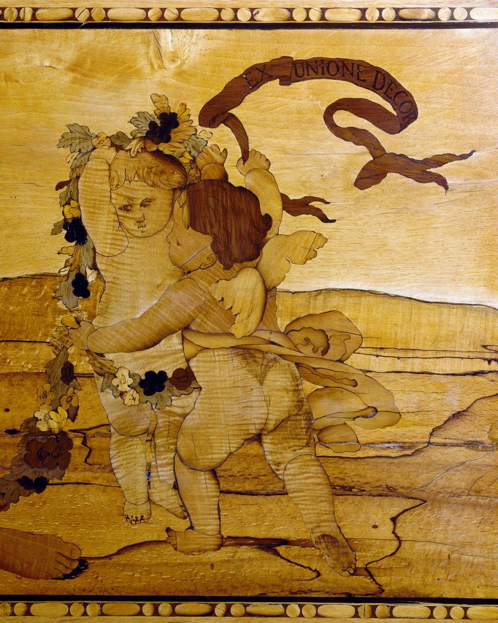 Amor, detalj från byrå med inlägg och marmorskiva av Giuseppe Maggiolini