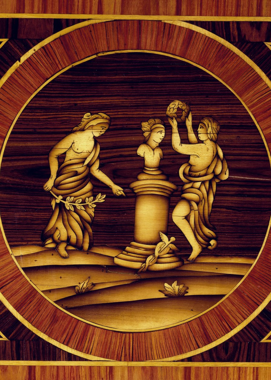 Försoningsritual hos Herm of Mercury, detalj från byrå i valnöt, lönn, buxbom, oliv, ros och rosenträ, av Giuseppe Maggiolini (1738-1814), Italien av Giuseppe Maggiolini