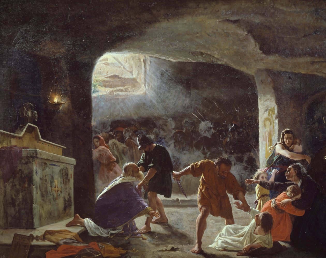 Första kristna dödade i katakomber, målning av Giuseppe Mancinelli (1813-1875) av Giuseppe Mancinelli