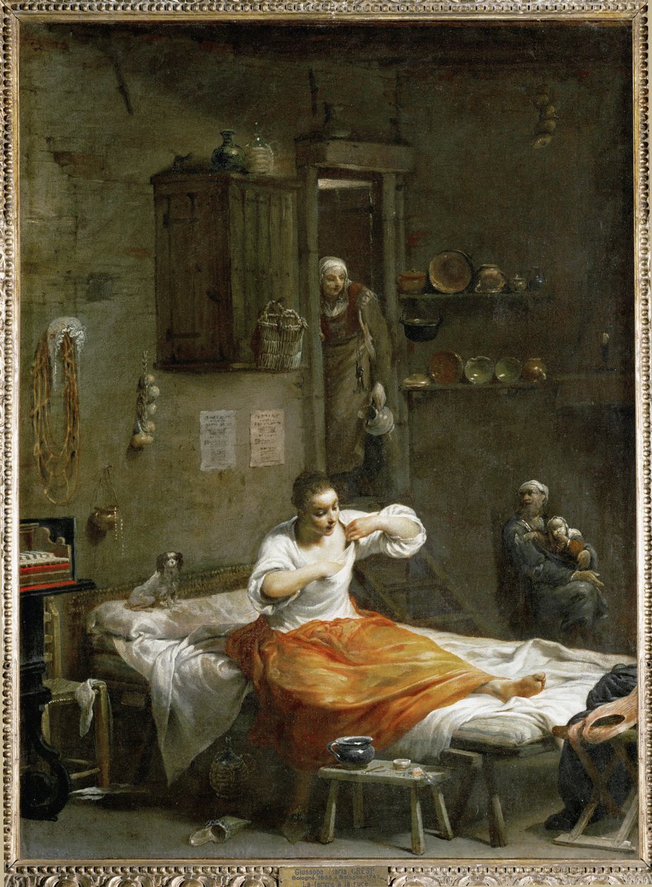 La femme a la puce - Sök efter loppor... av Giuseppe Maria (1665 1747) Crespi