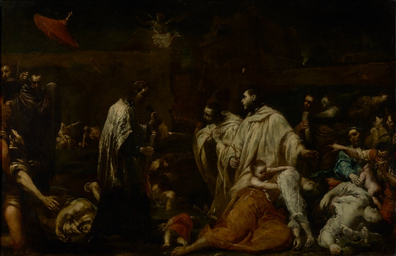 Den välsignade Bernard Tolomei i förbön för pestens upphörande i Siena, ca 1735 (olja på koppar) av Giuseppe Maria Crespi