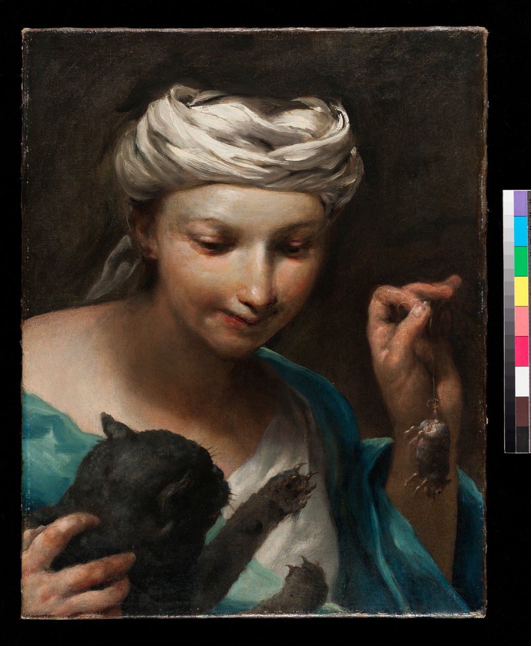 Flicka med en katt, före 1747 av Giuseppe Maria Crespi