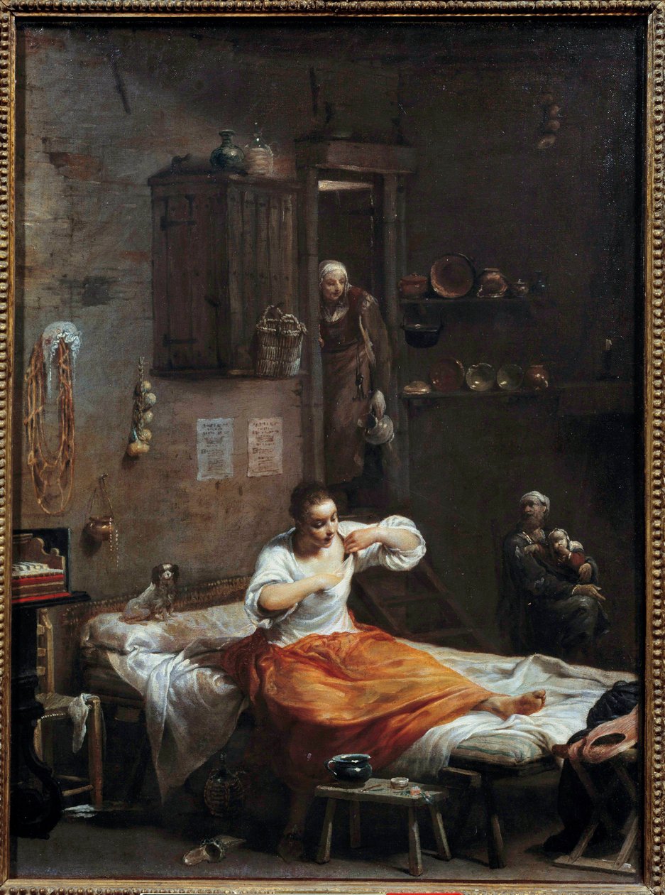 La woman à la puce Målning av Giuseppe Crespi (1665-1747) 1700-talets sön. 0,54 x 0,40 m av Giuseppe Maria Crespi