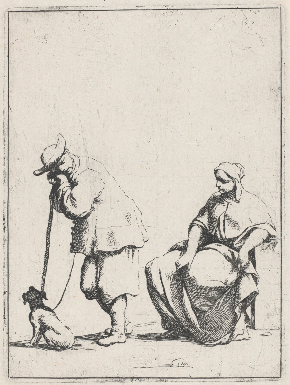Stående bonde med en hund och en sittande kvinna av Giuseppe Maria Crespi