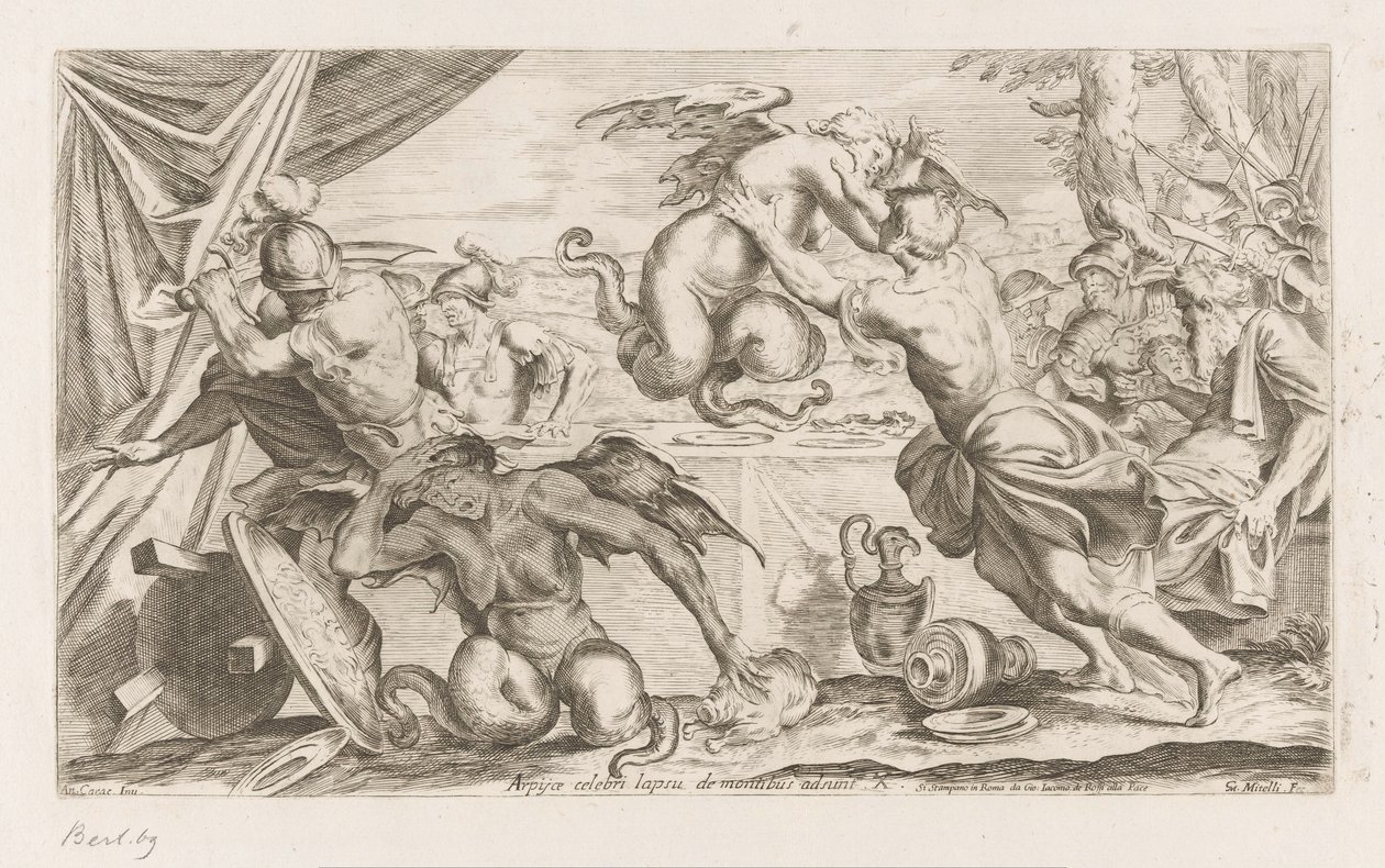Aeneas och hans följeslagare slåss mot Harpies Arpijae celebri lapsu de montibus adsunt (titel på objekt) Wanderings of Aeneas (serietitel) L