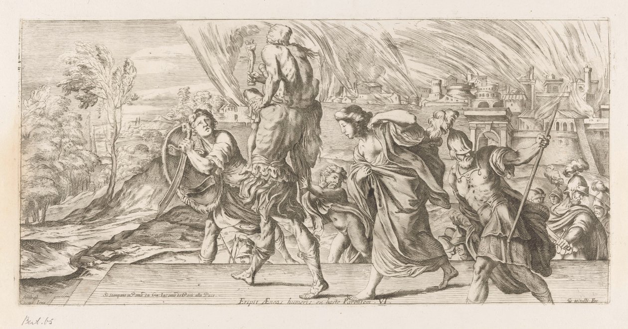 Aeneas flyg med sin familj från Troje Rädda Aeneas från fiendens förälders axlar (titel på objekt) Omzwervingen van Aeneas (serietitel) L
