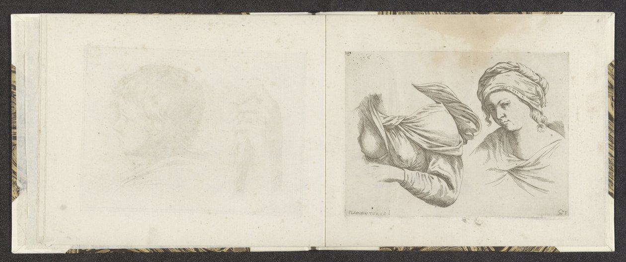 En kvinnas överkropp och en kvinnas byst Ritningsexempel (serietitel) Mitelli intaglio (serietitel) av Giuseppe Maria Mitelli