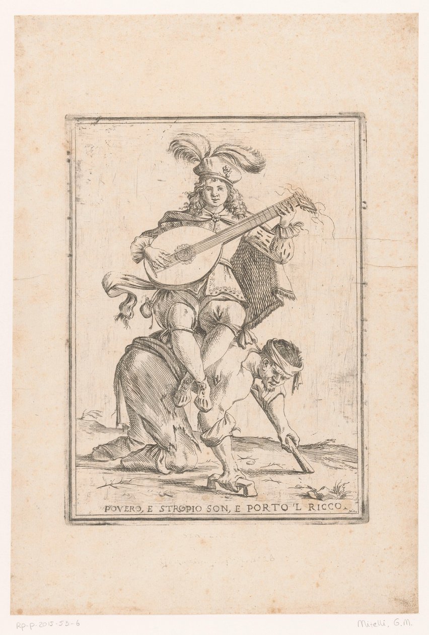 De arme draagt ​​de rijke Fattig och skräp är jag, och jag tog med den rike mannen (titel på objekt) This is the world (serietitel) av Giuseppe Maria Mitelli