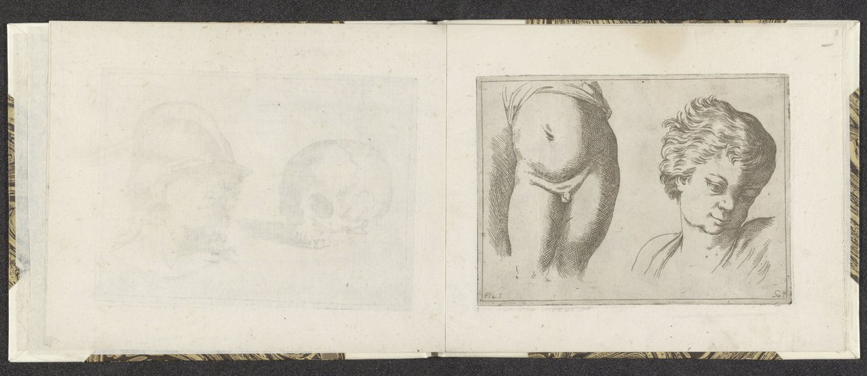 Naken underkropp och huvud av ett barn Ritningsexempel (serietitel) Mitelli intaglio (serietitel) av Giuseppe Maria Mitelli