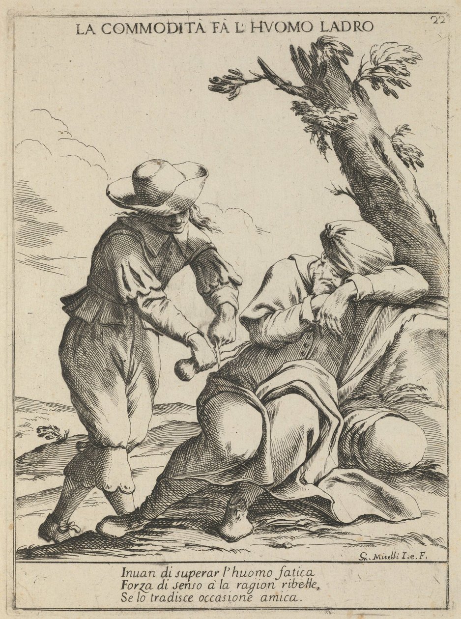 Möjlighet gör en tjuv. Tröst gör en tjuv, 1678 av Giuseppe Maria Mitelli
