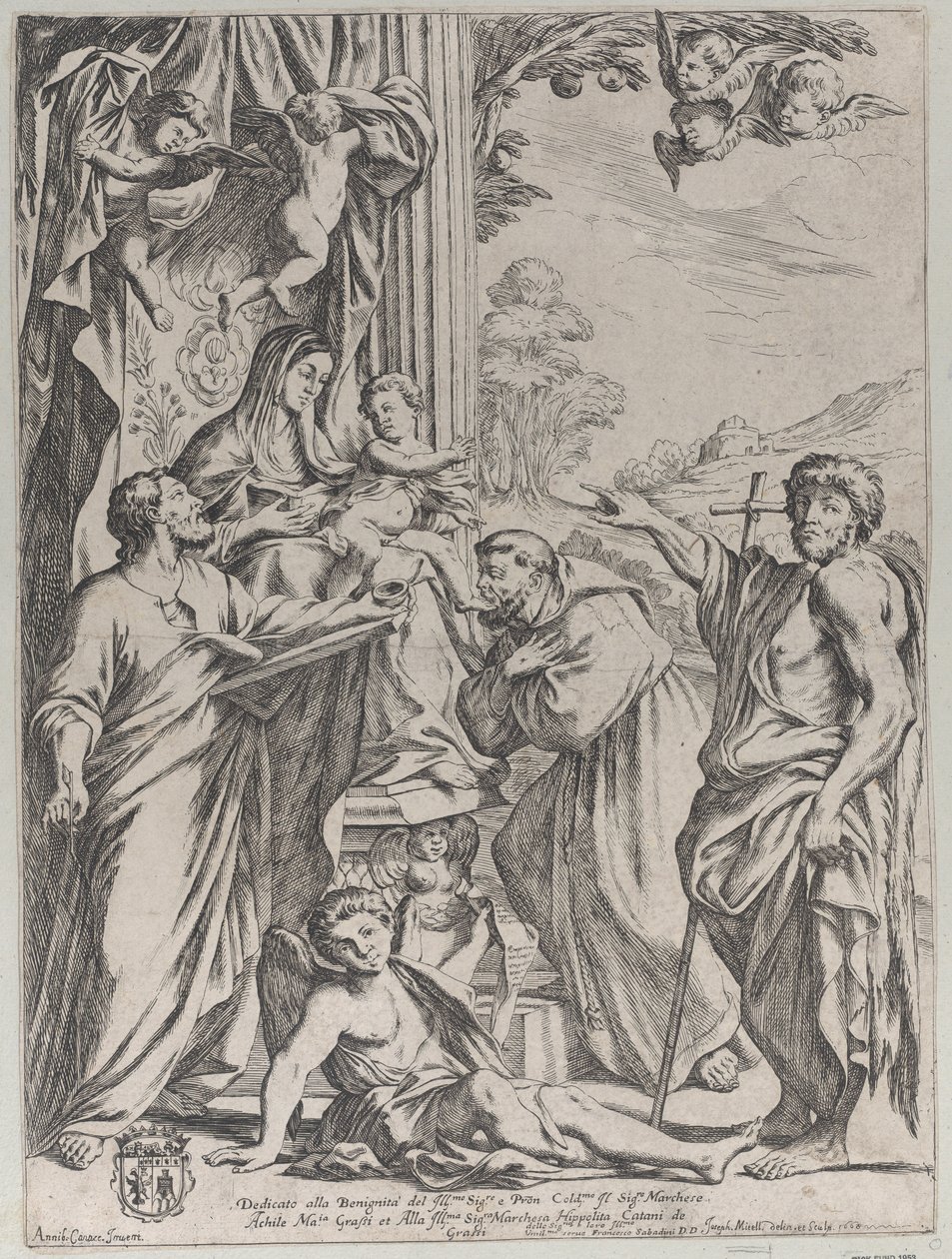 Jungfrun tronade med tre heliga, 1668. av Giuseppe Maria Mitelli
