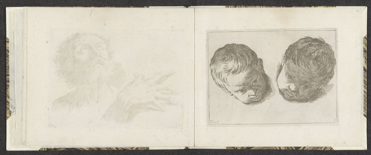 Två huvuden av små barn Ritningsexempel (serietitel) Mitelli intaglio (serietitel) av Giuseppe Maria Mitelli