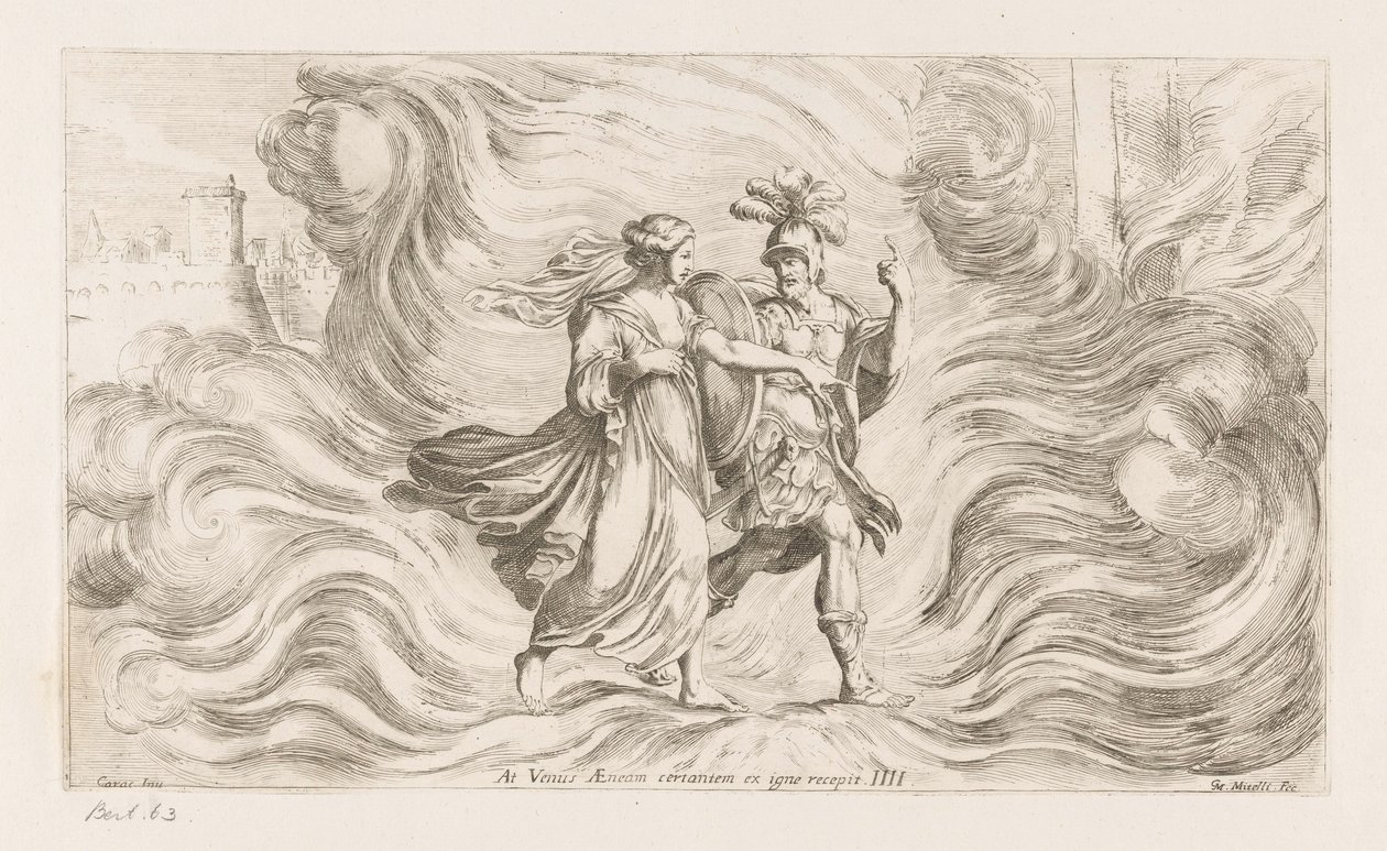 Venus kastar ut Aeneas ur lågorna Men Venus tog Aeneas tillbaka från elden (titel på objekt) Omzwervingen van Aeneas (serietitel) L