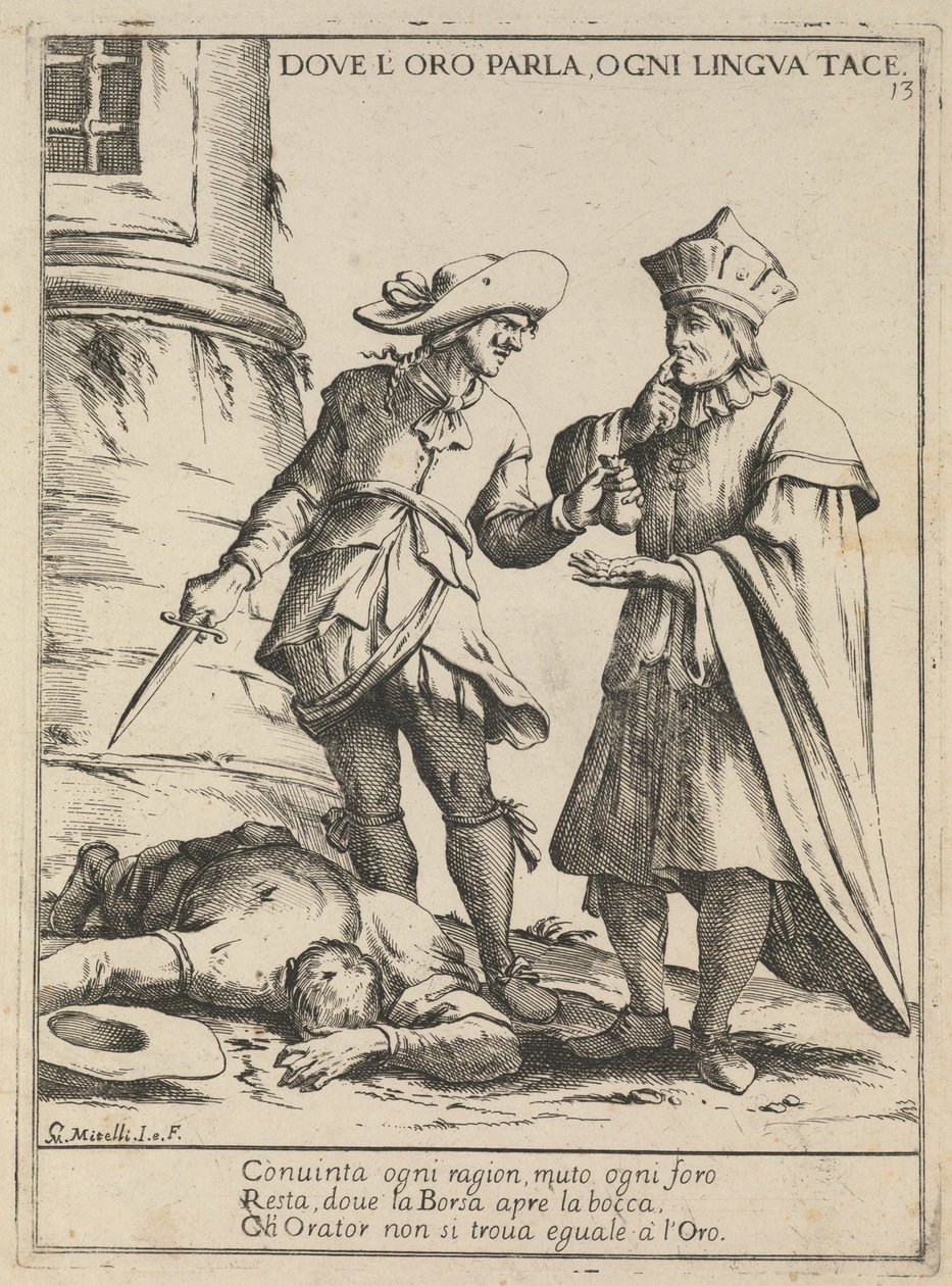 Där guld talar, är varje tunga tyst. Där de talar är varje språk tyst, 1678 av Giuseppe Maria Mitelli