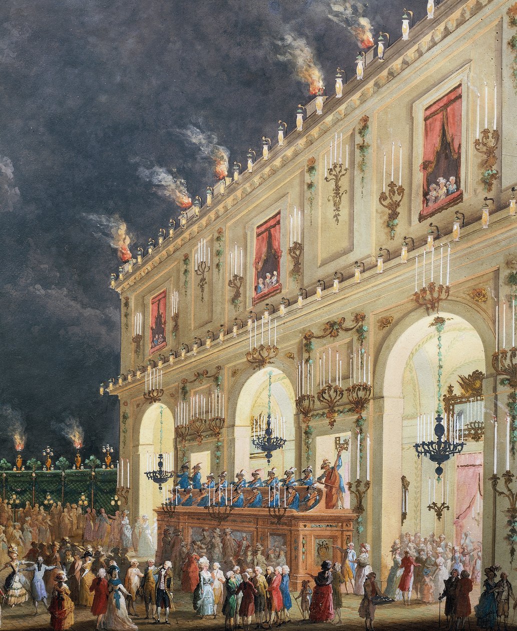 Firande på Cascine för att hedra Ferdinand III, Nattkonsert på gården till kasinot av Giuseppe Maria Terreni