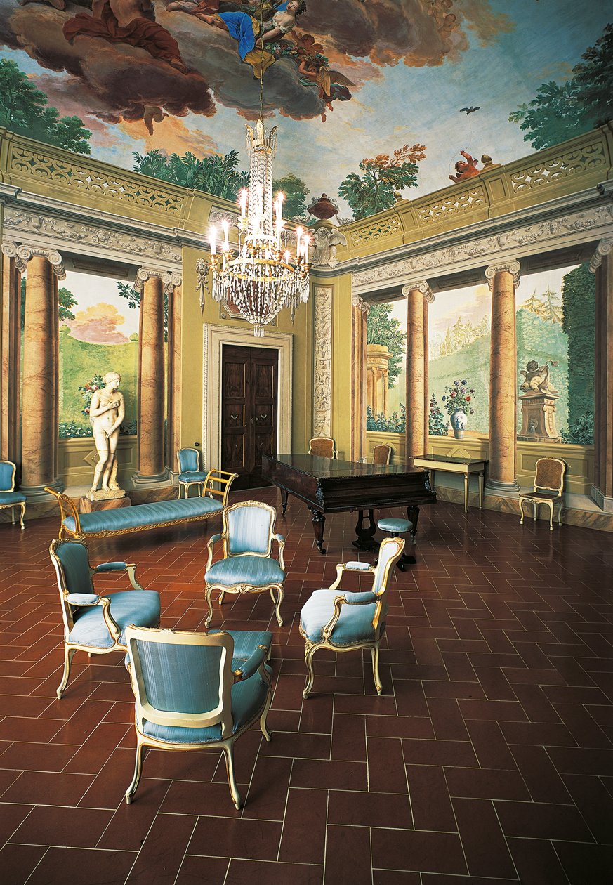Fresker målade 1777-1778 av Giuseppe Maria Terreni (1739-1811) i Room of Four Seasons, Villa del Poggio Imperiale (Villa of Imperial Hill), Florens, Italien av Giuseppe Maria Terreni