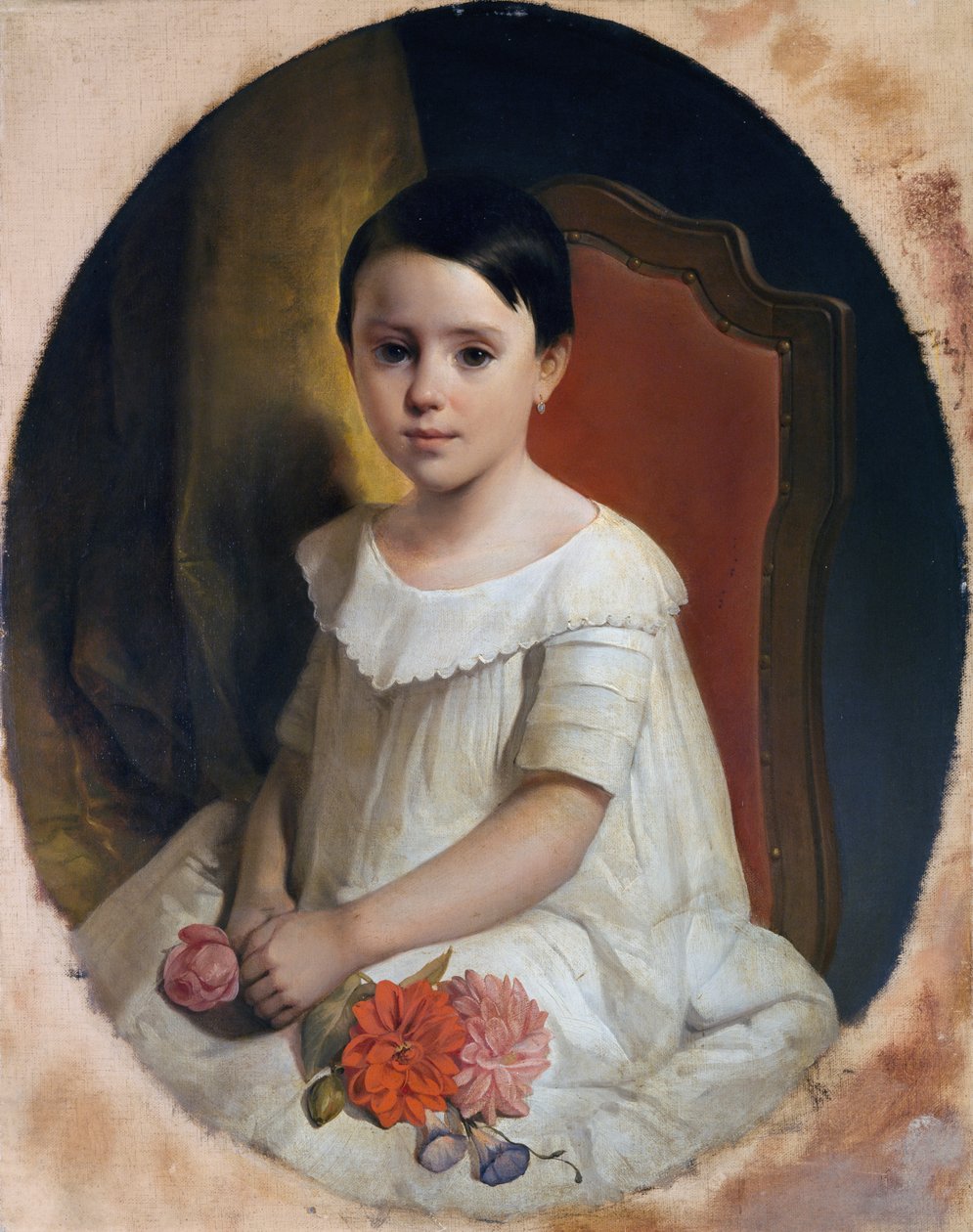 Liten flicka med blommor av Giuseppe Mazza