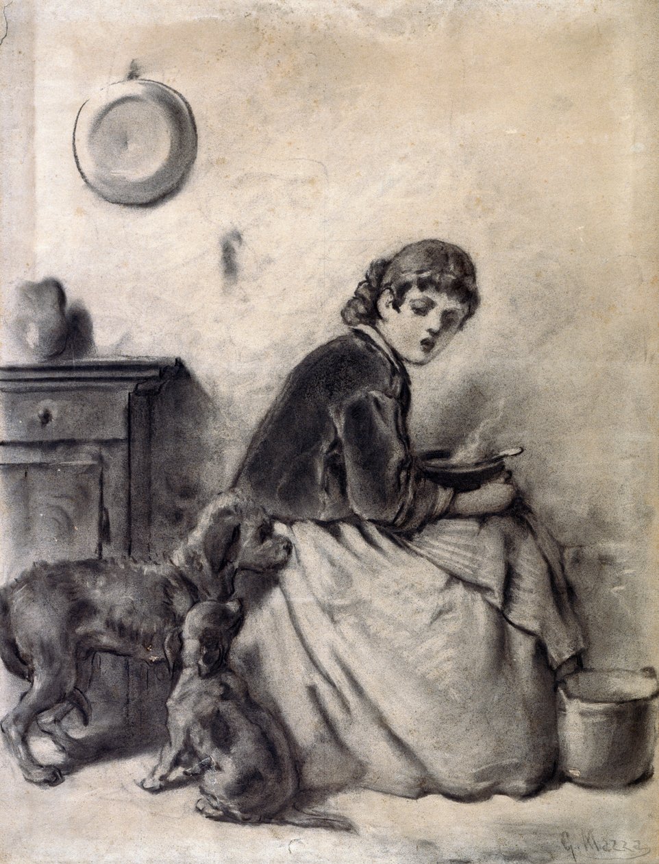 Kvinna med hundar av Giuseppe Mazza