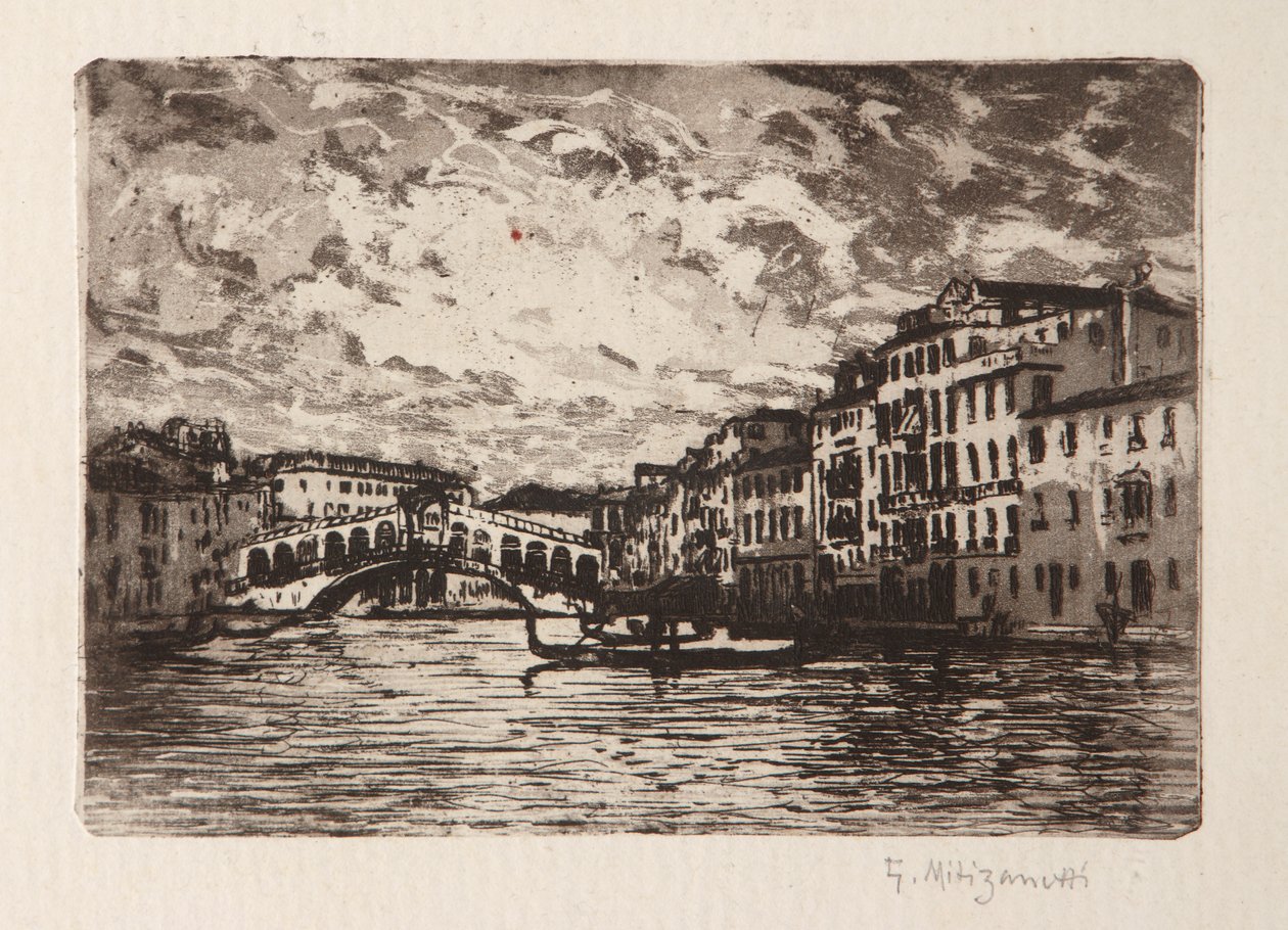 Rialtobron i Venedig (etsning och akvatint på vitt papper) av Giuseppe Miti Zanetti