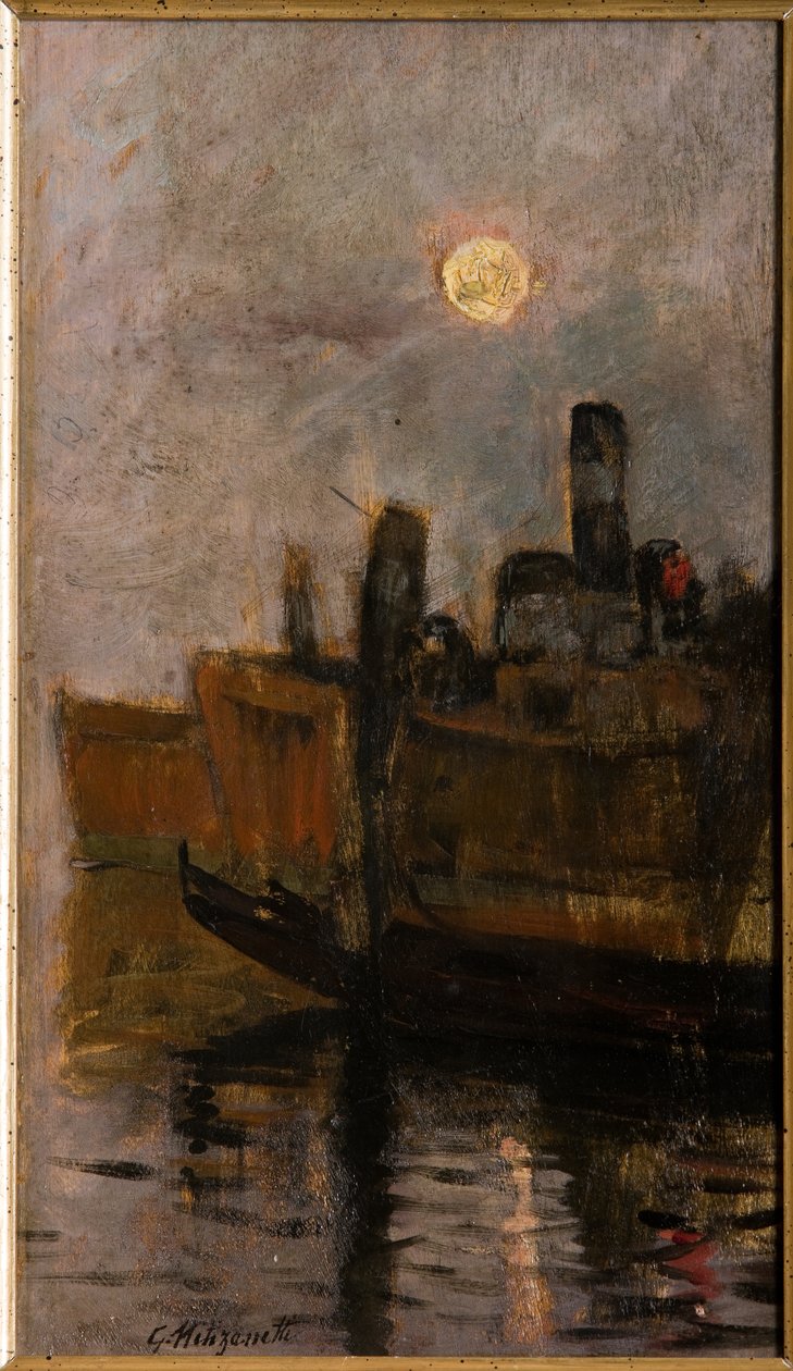 Venetian Canal (olja på kartong) av Giuseppe Miti Zanetti