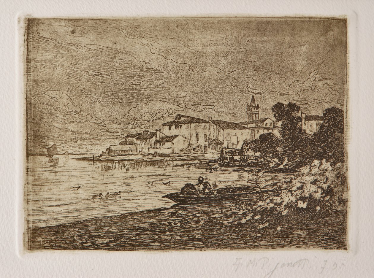 Venetian Lagoon (etsning och akvatint på vitt papper) av Giuseppe Miti Zanetti