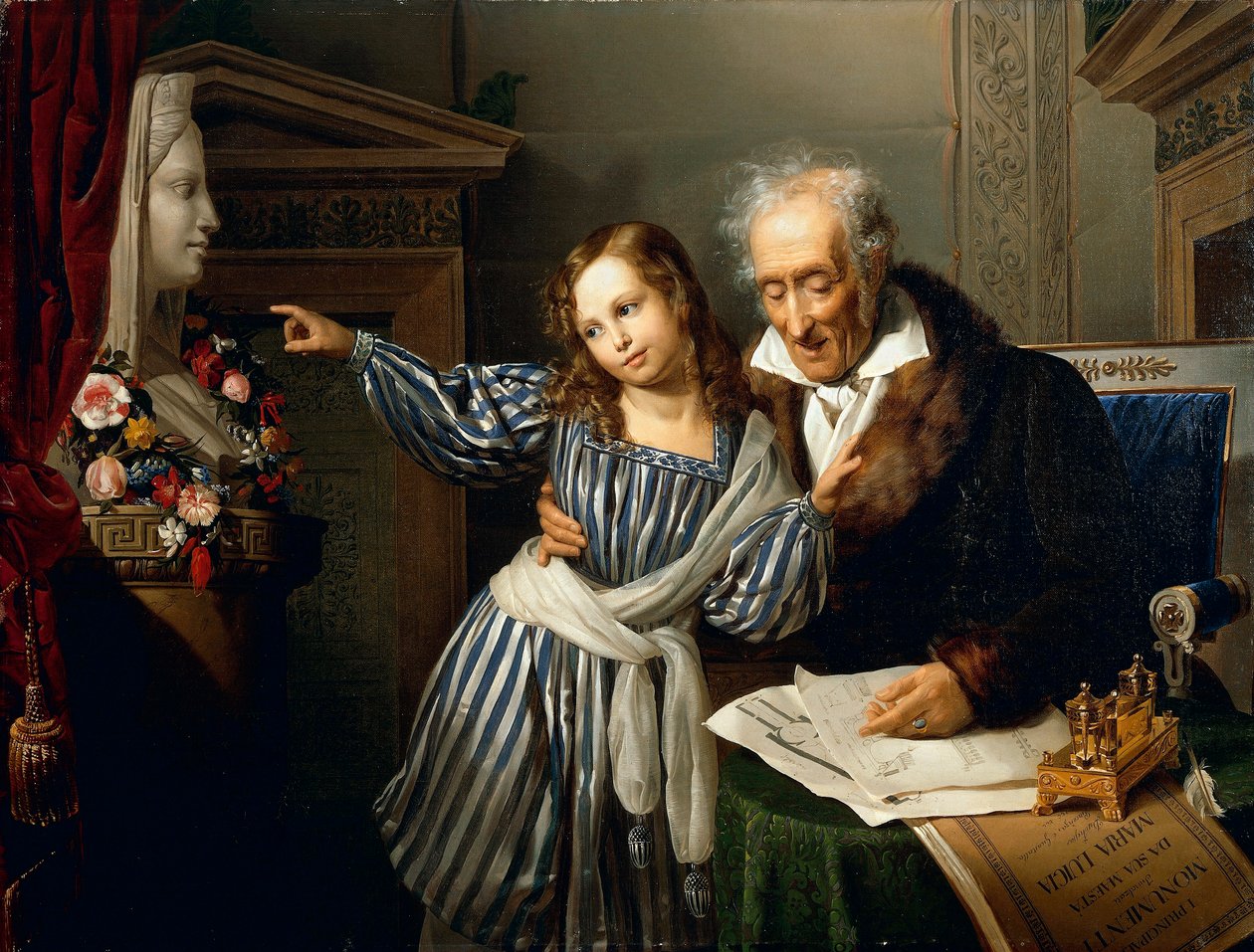 Gammal man som pekar ut Maria Luigias Herm till sitt barnbarn, av Giuseppe Molteni, cirka 1830, olja på duk av Giuseppe Molteni