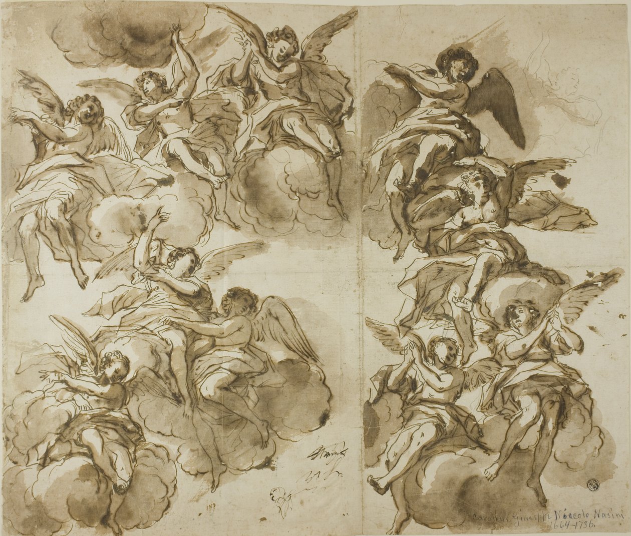 Takdesign: Angels (recto); Sketches of Angels (verso) av Giuseppe Nicola Nasini