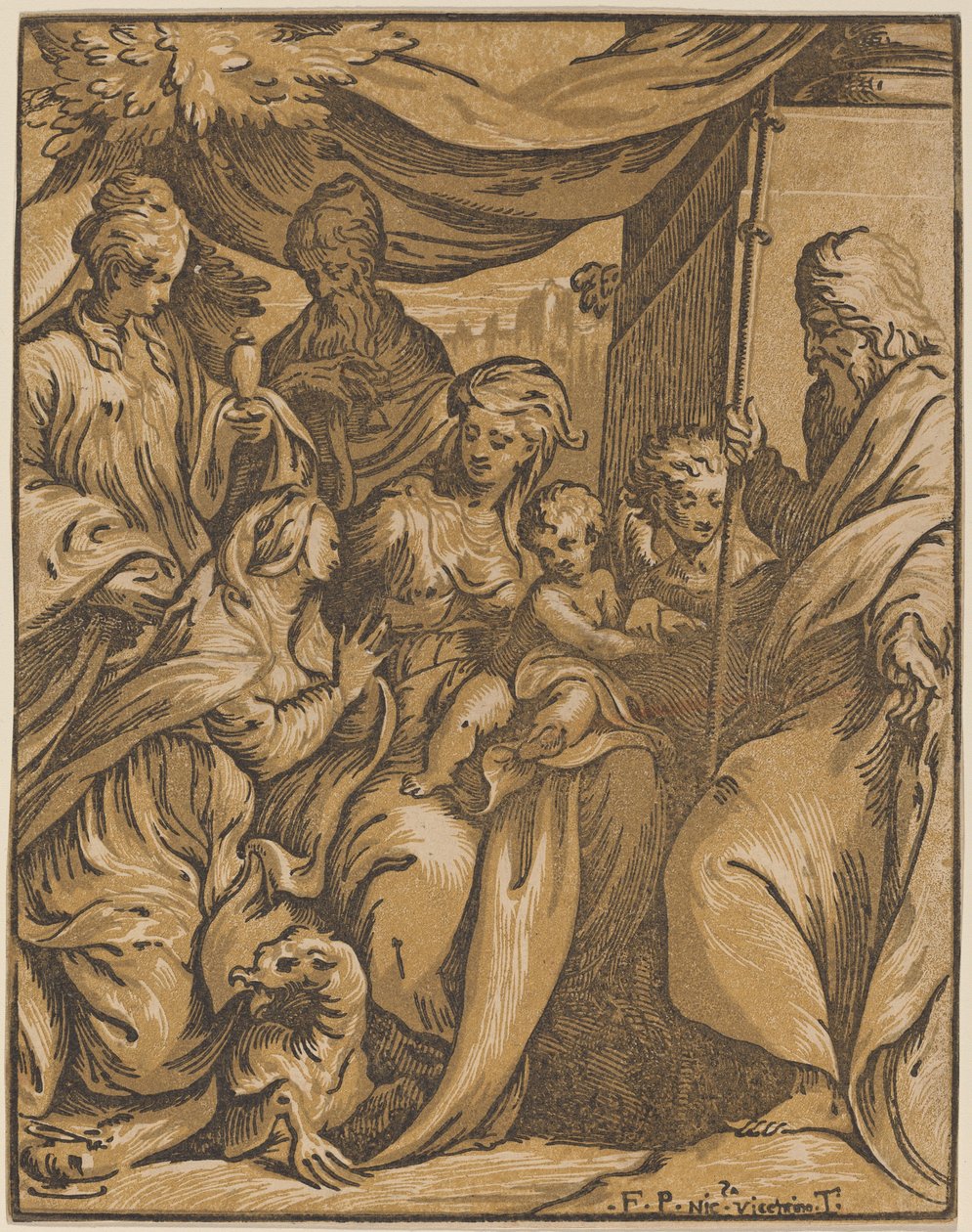 Jungfrun och barnet med heliga av Giuseppe Nicolo Vicentino, after Camillo Boccaccino